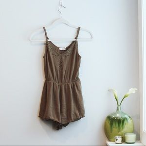 Moss Colored Romper with Crochet Detailing